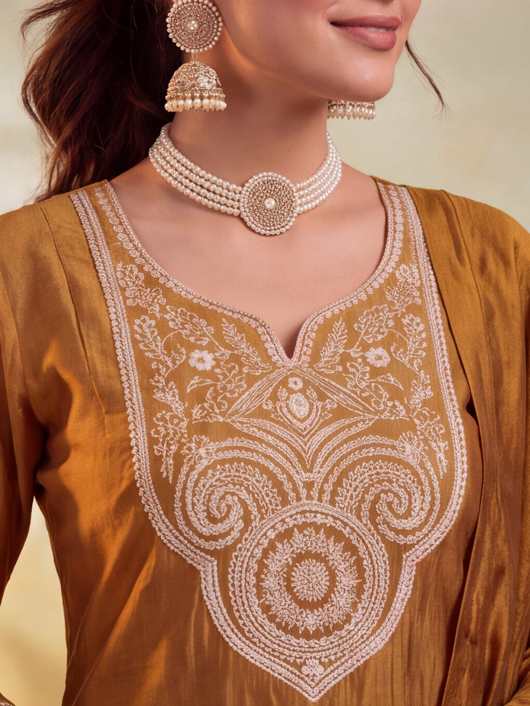 Women Embroidery Mustard Gold Kurta Set with Dupatta