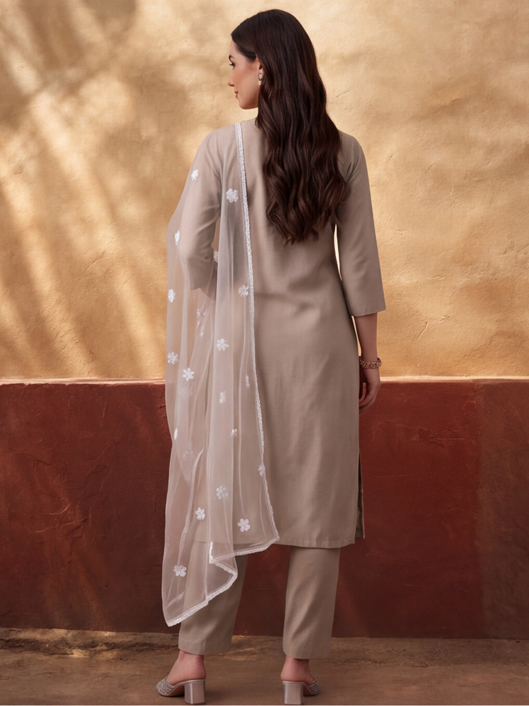 Women's Beige Heavy Embroidered Kurta Set with Dupatta | Elegant Festive Ethnic Suit
