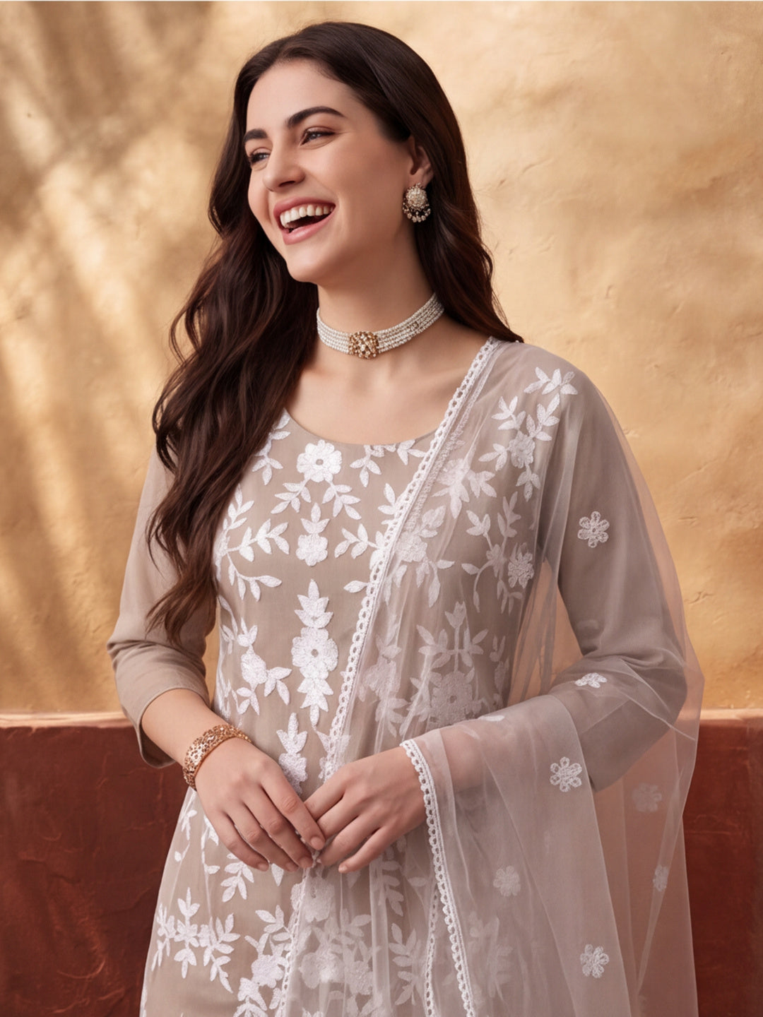 Women's Beige Heavy Embroidered Kurta Set with Dupatta | Elegant Festive Ethnic Suit