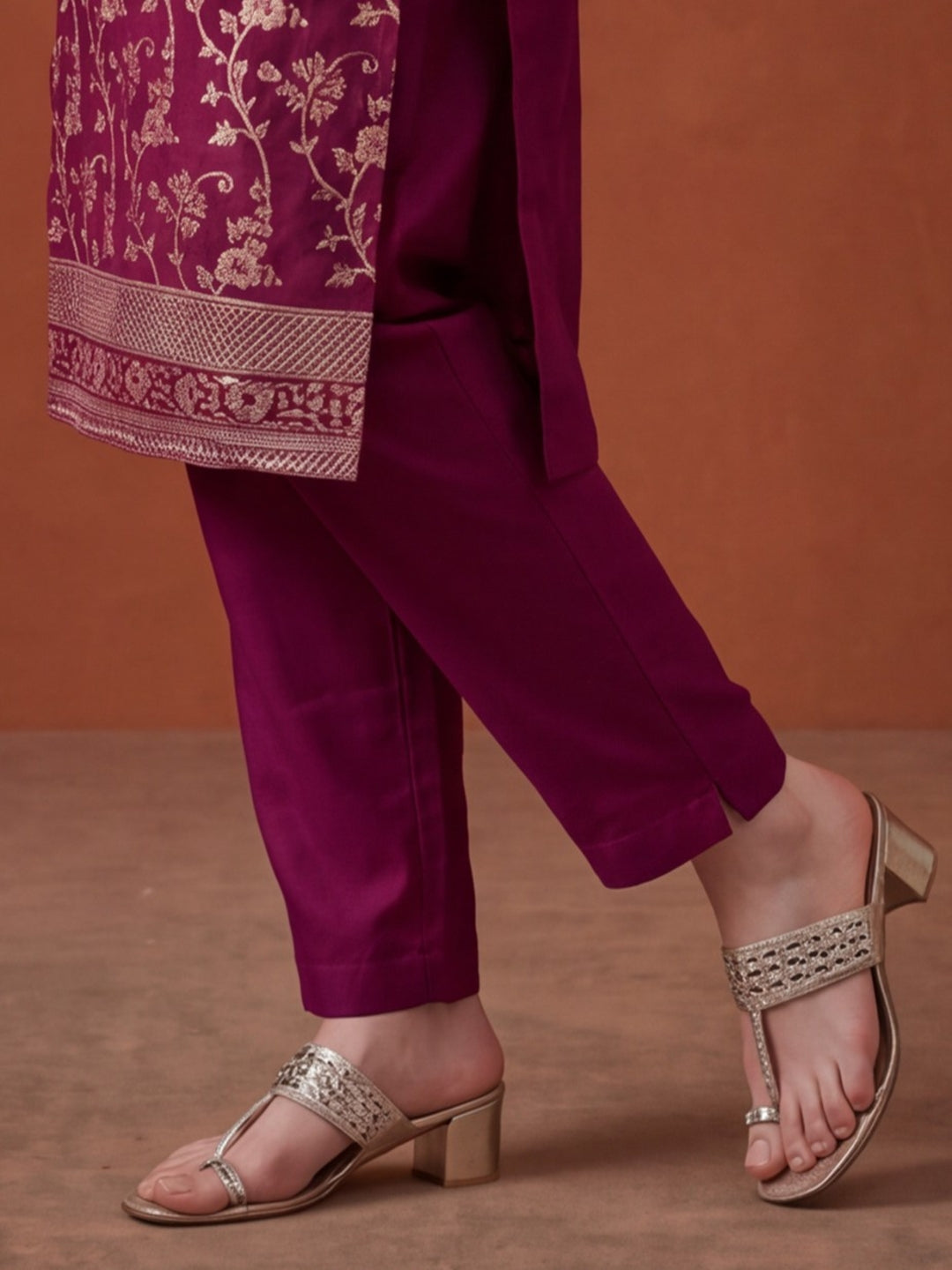 Women's Magenta Heavy Zari Weaving Kurta Set with Dupatta | Festive Ethnic Straight Suit