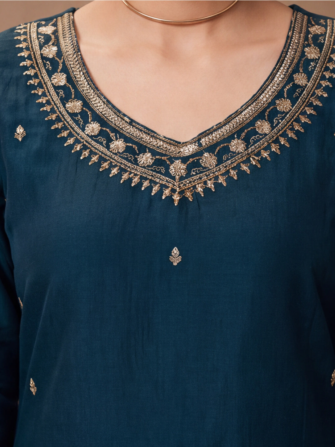 Women's Teal Green Embroidered Kurta Set with Dupatta | Festive Straight Ethnic Suit
