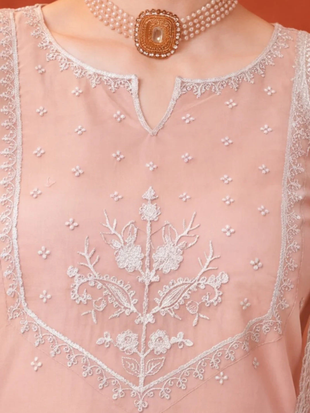 Women's Peach Embroidered Kurta Palazzo Set with Dupatta | Festive Ethnic Party Wear Suit