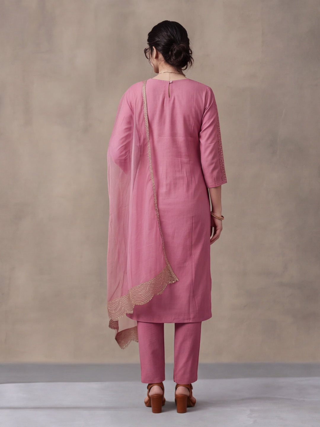 Women's Pink Embroidered Kurta Set with Dupatta | Festive Straight Ethnic Party Wear Suit