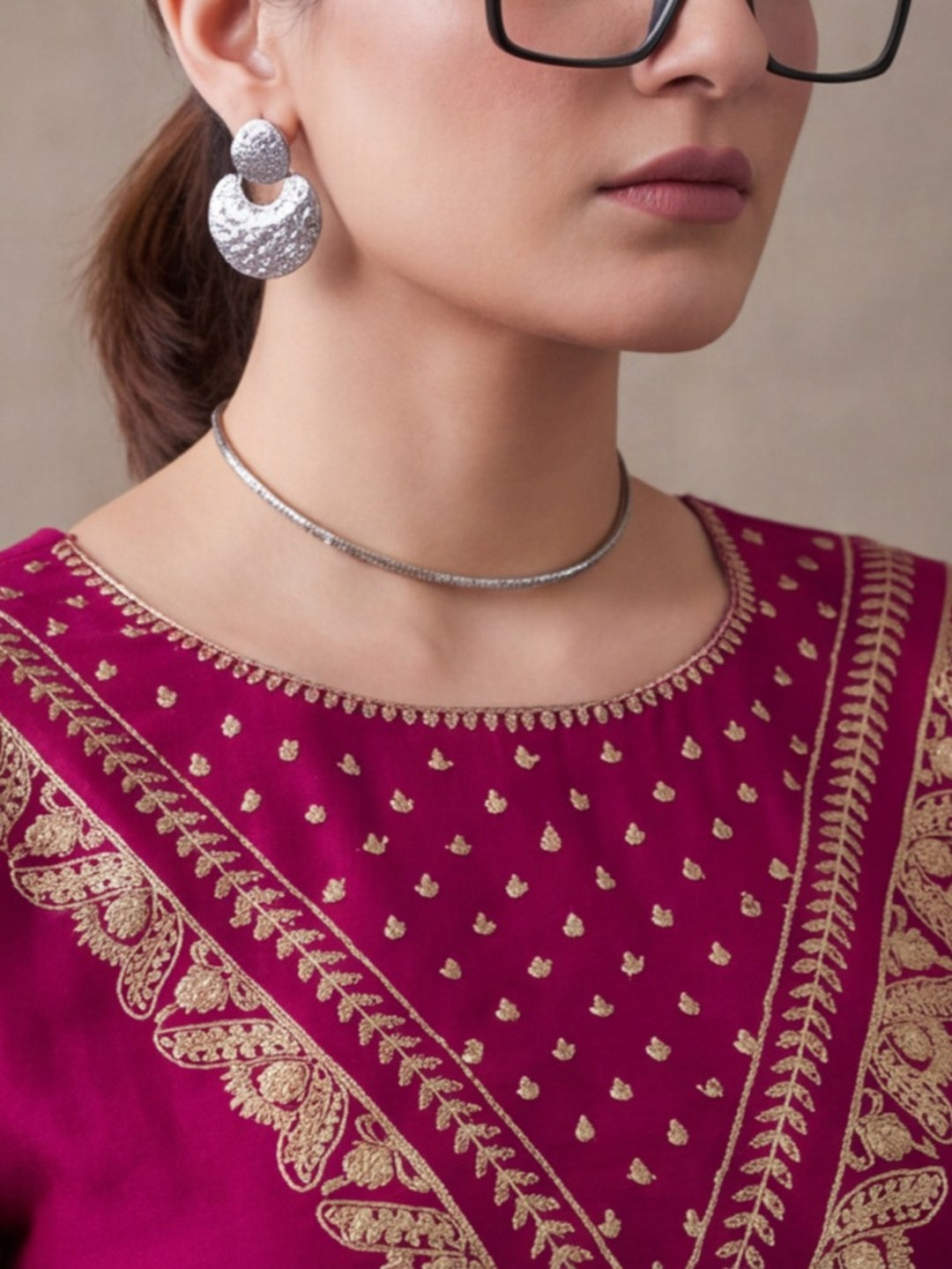 Women's Magenta Embroidered Kurta Set with Dupatta | Festive Straight Ethnic Party Wear Suit