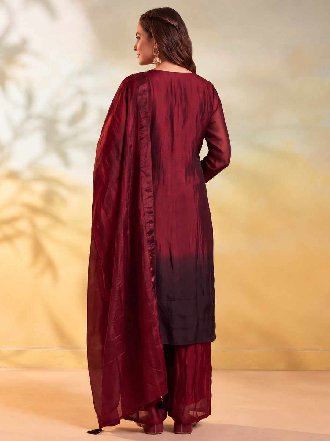 Women Embroidery Maroon Kurta Set with Dupatta