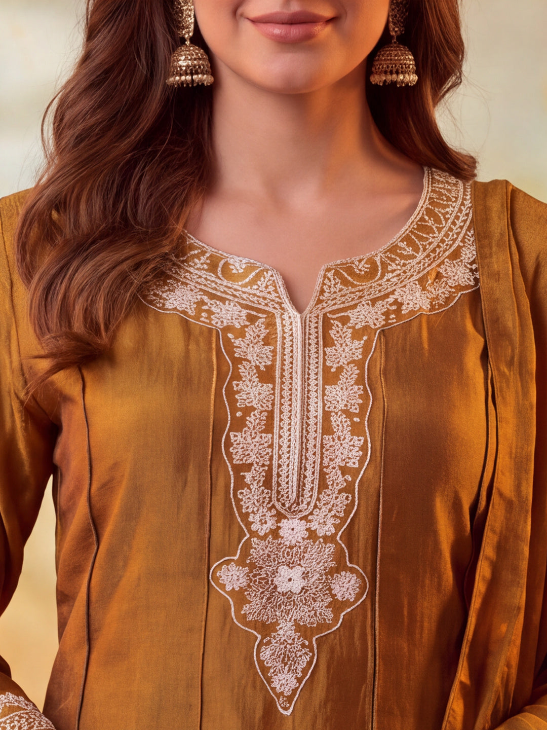 Women Embroidery Mustard Gold Kurta Set with Dupatta