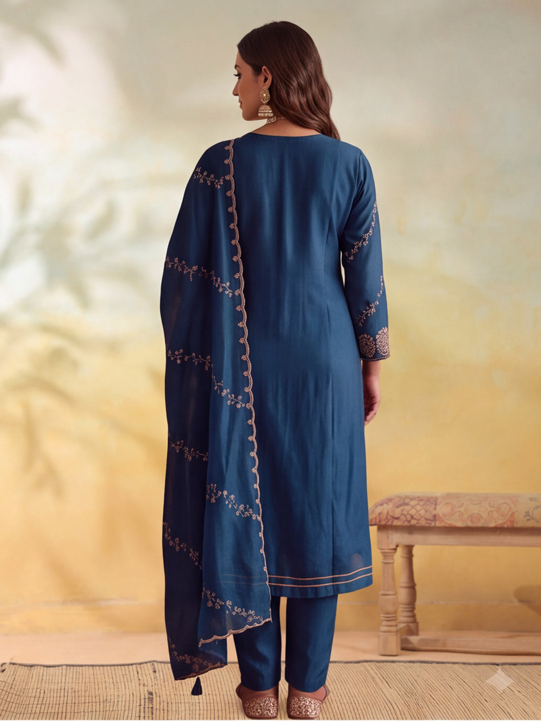 Women Embroidery Teal Kurta Set with Dupatta