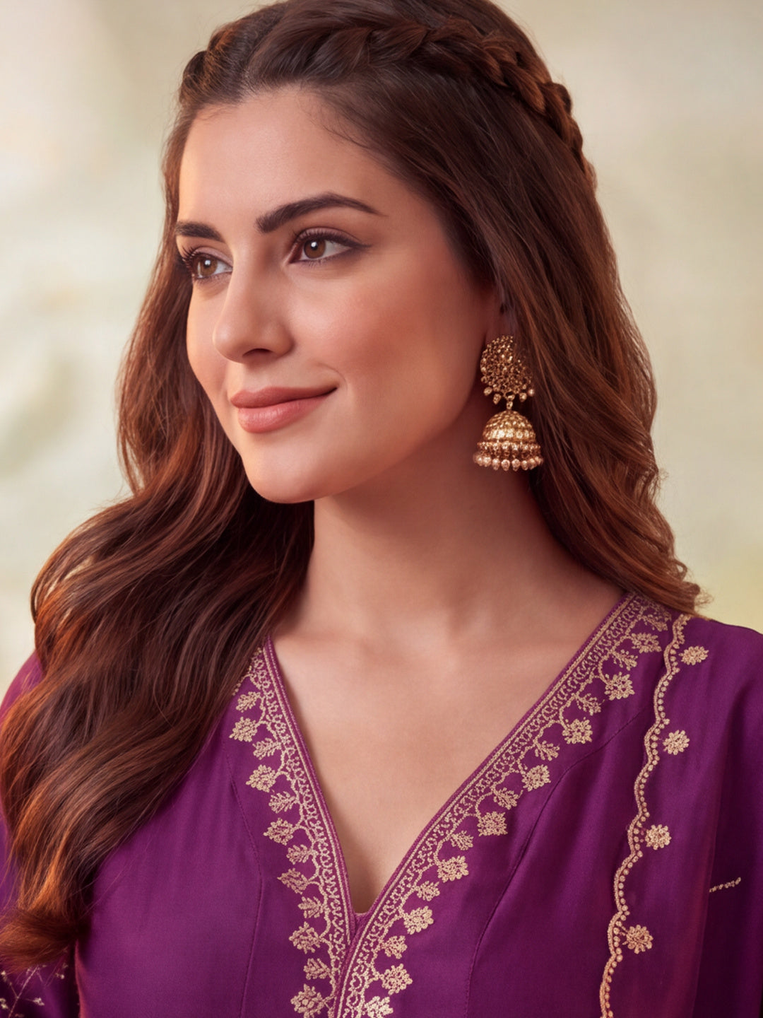 Women Embroidery Wine Kurta Set with Dupatta