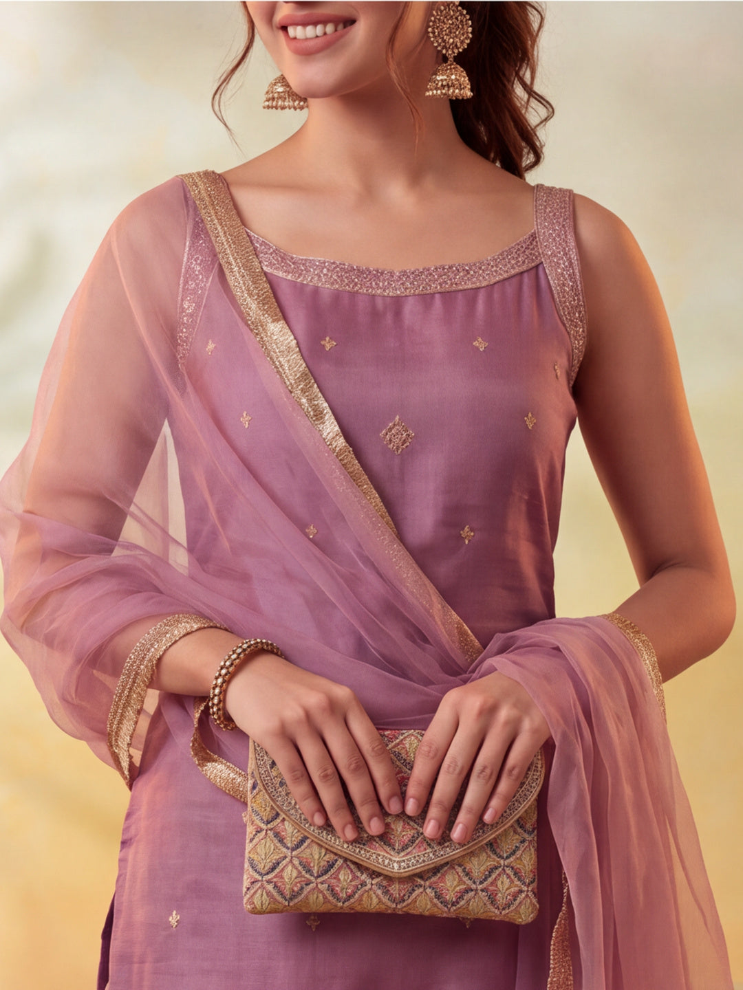 Women Embroidery Orchid Pink Kurta Set with Dupatta