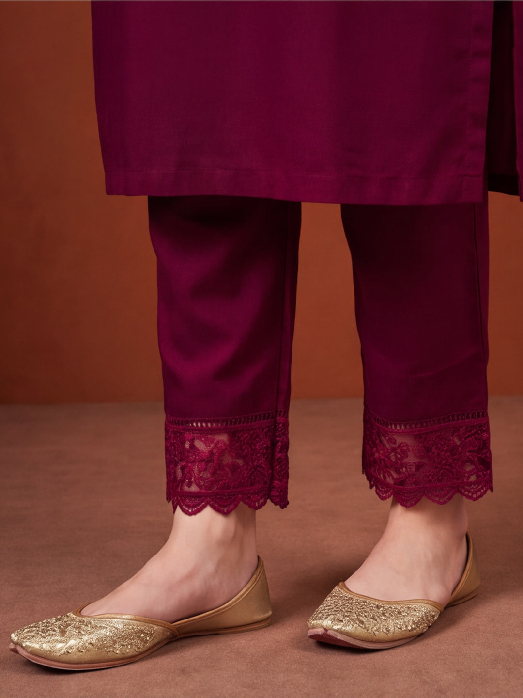 Women's Maroon Embroidered Kurta Set with Dupatta | Elegant Straight Ethnic Suit