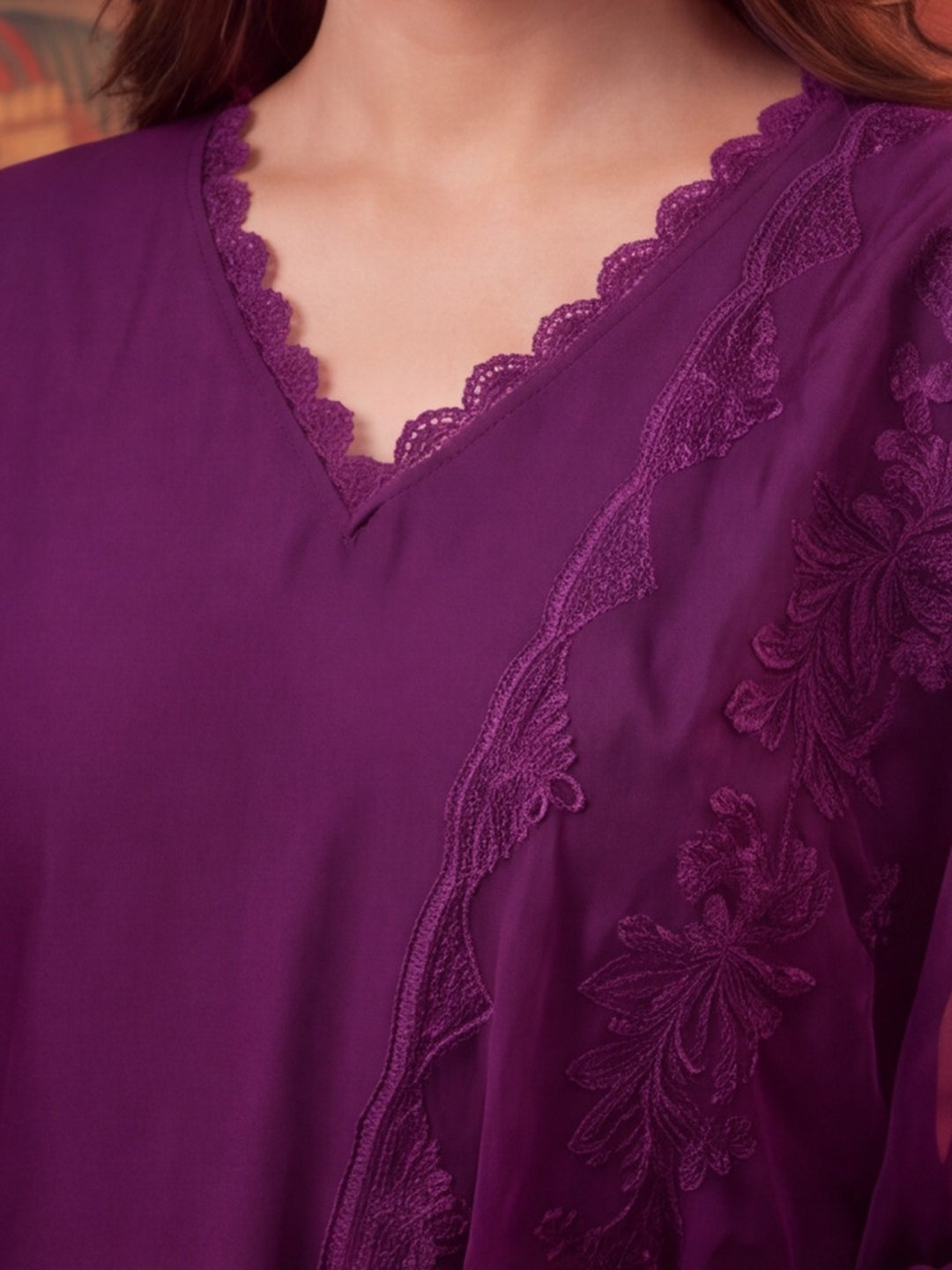 Women Embellished Wine Kurta Set with Dupatta