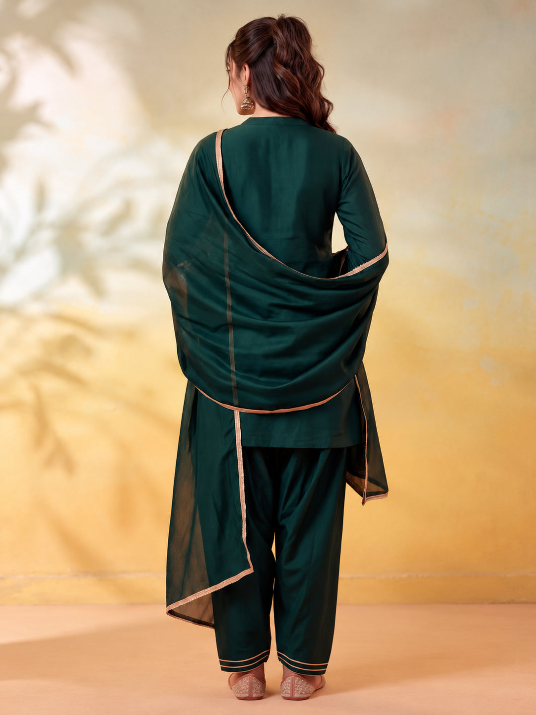 Women Embroidery Bottle Green Kurta Set with Dupatta