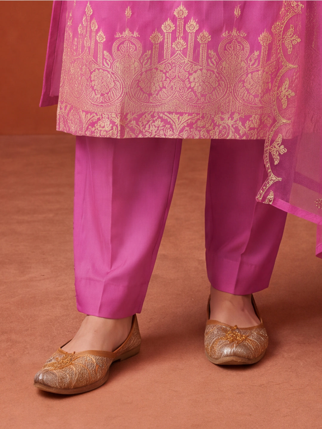 Women's Pink Embroidered Kurta Set with Dupatta | Festive Straight Ethnic Party Wear Suit