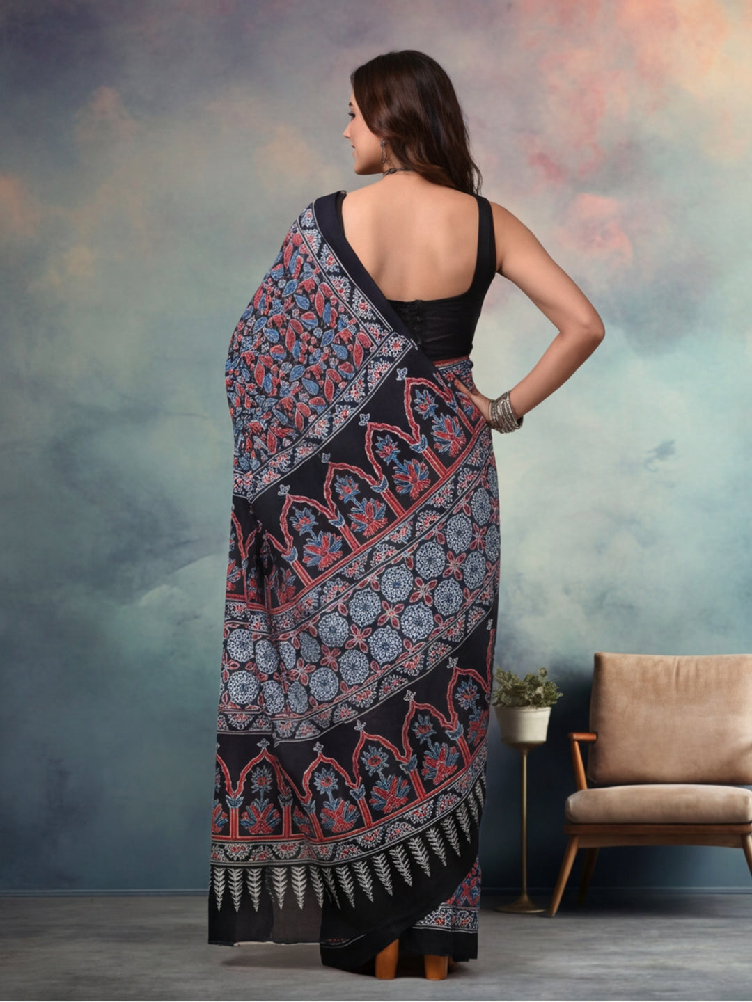 Floral Pure Cotton Saree with Unstiched Blouse