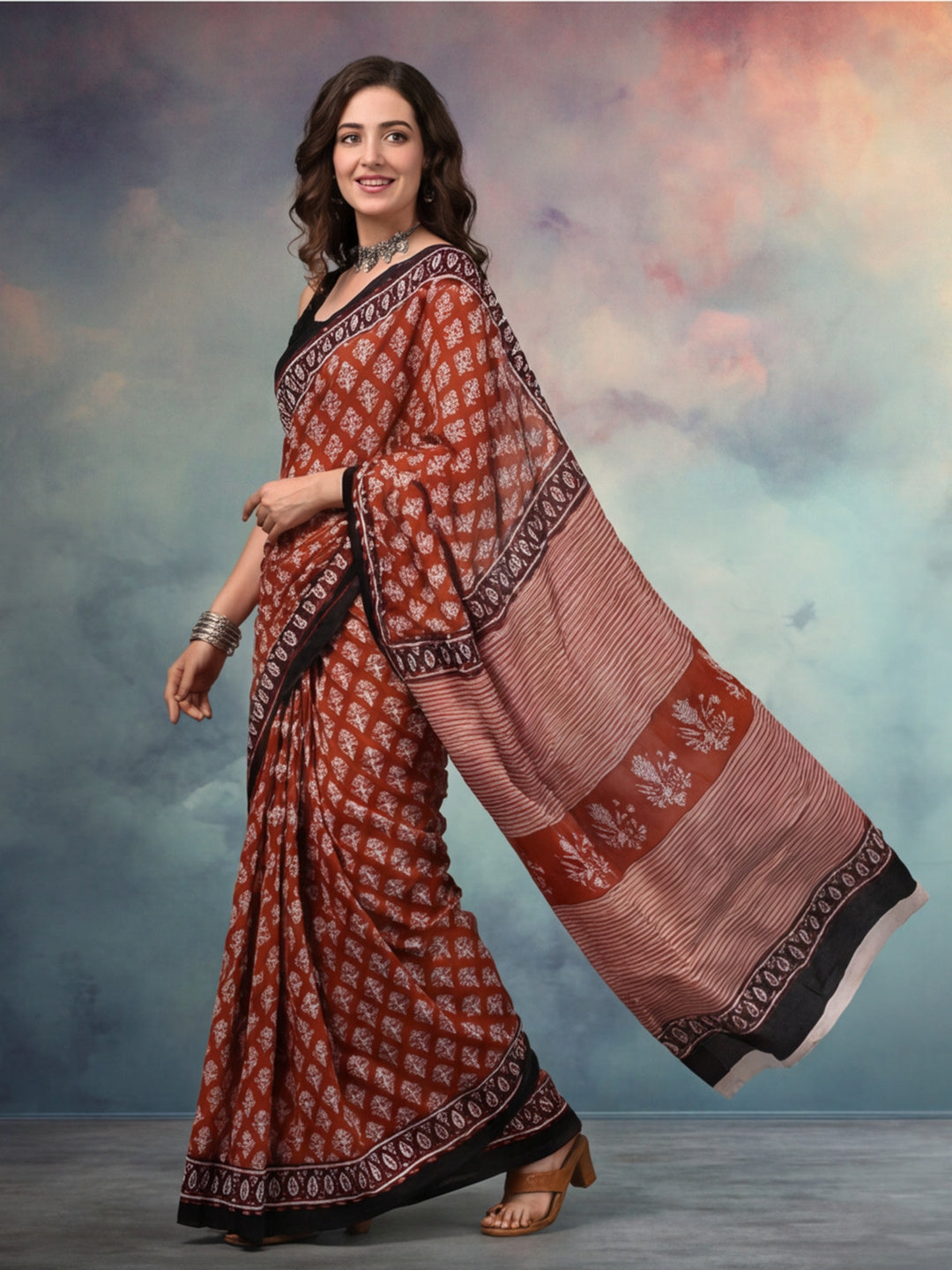 Floral Pure Cotton Saree with Unstiched Blouse