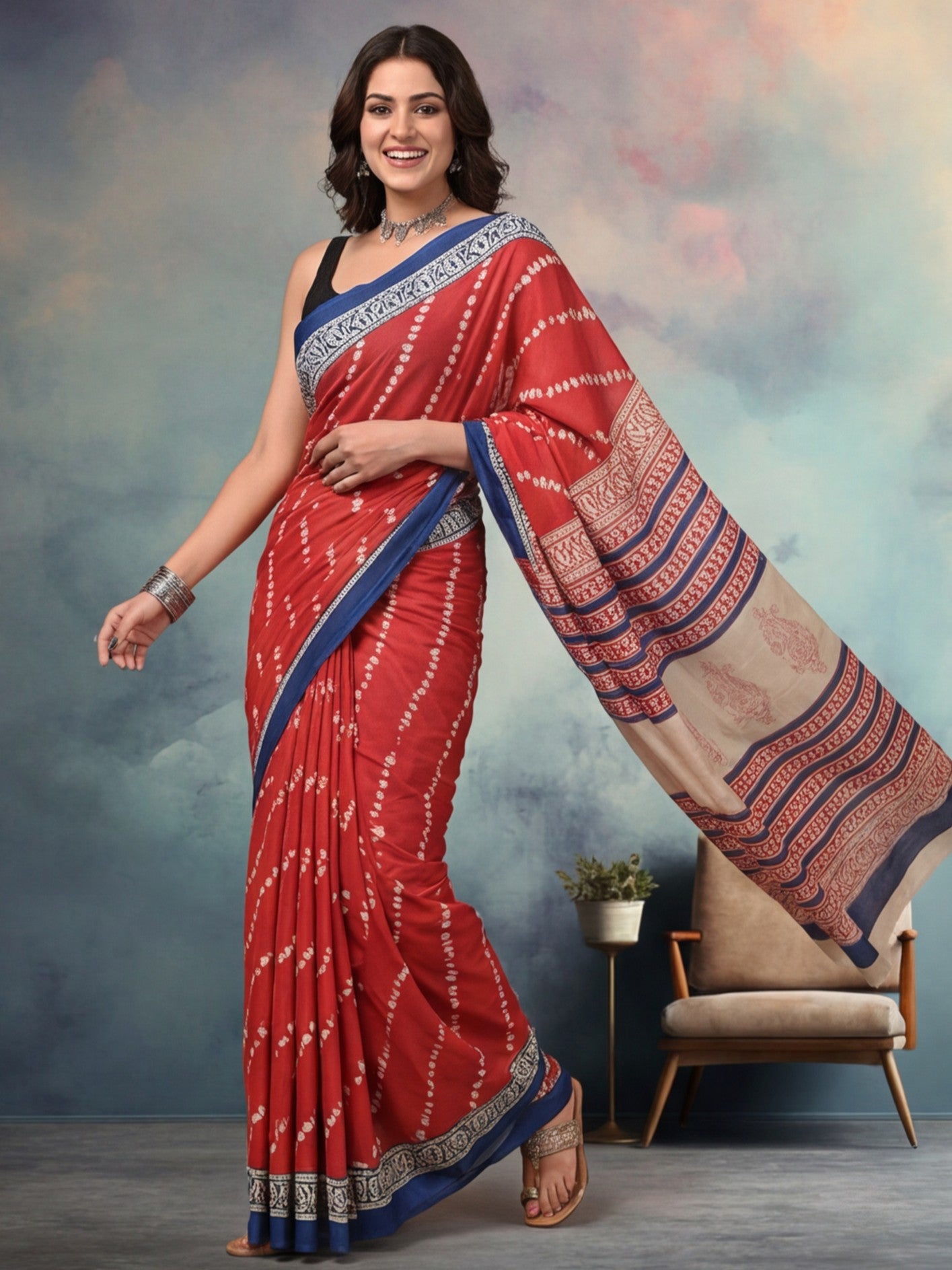 Floral Pure Cotton Saree with Unstiched Blouse