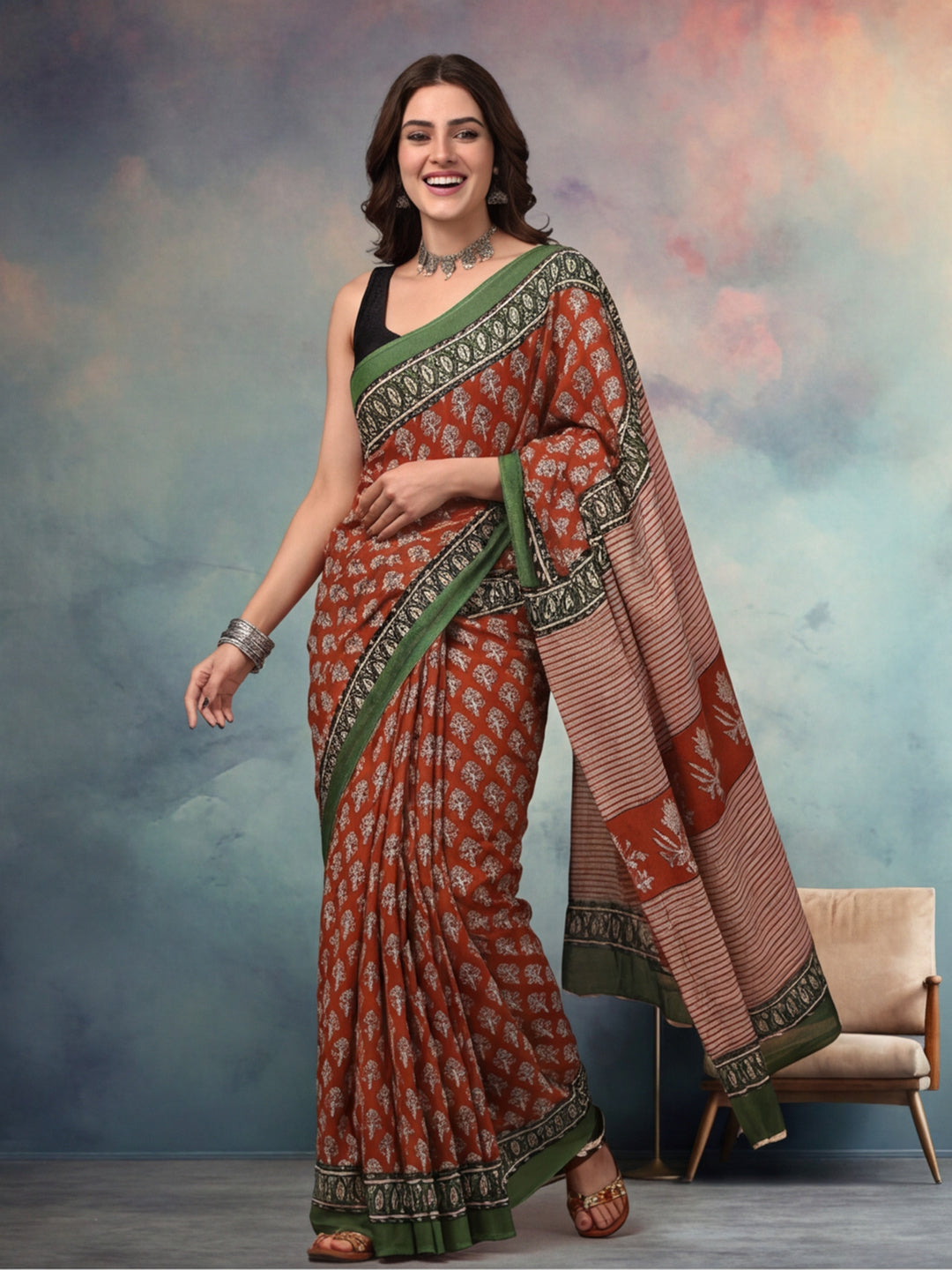 Floral Pure Cotton Saree with Unstiched Blouse