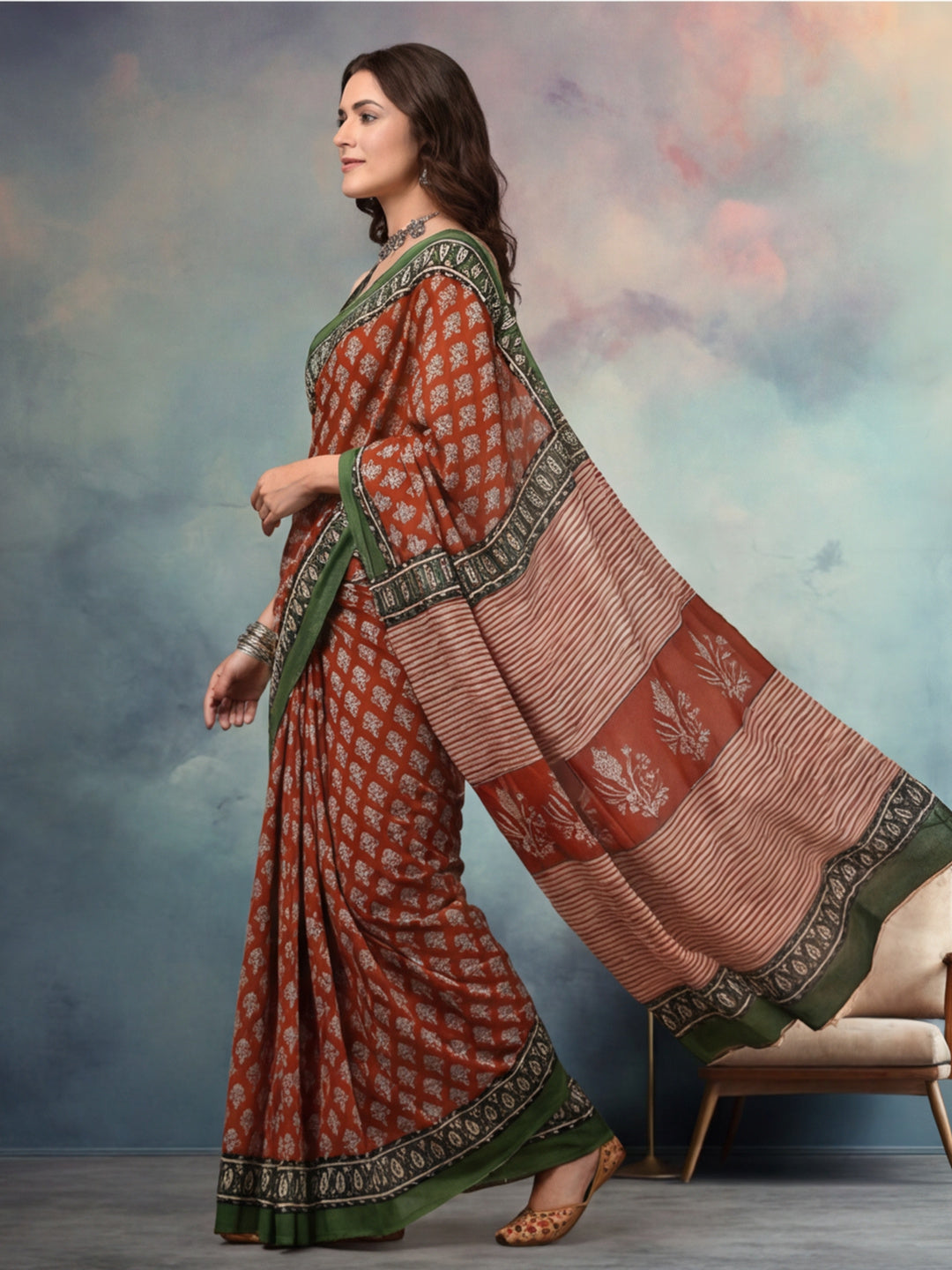Floral Pure Cotton Saree with Unstiched Blouse
