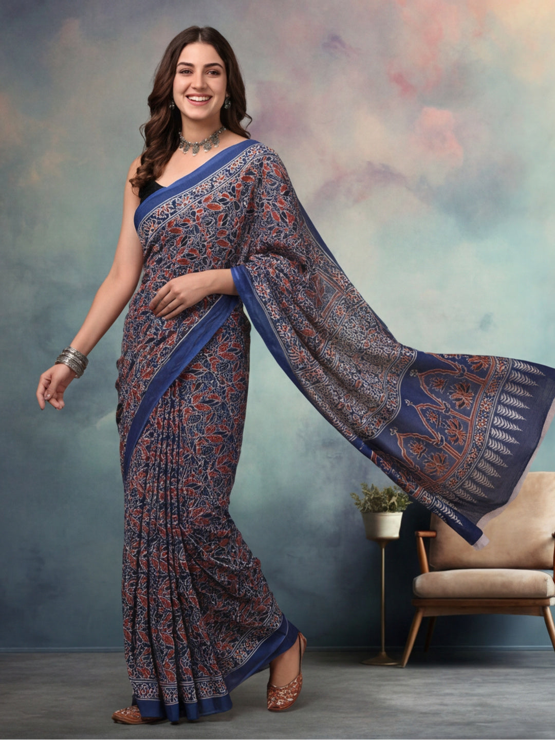 Floral Pure Cotton Saree with Unstiched Blouse