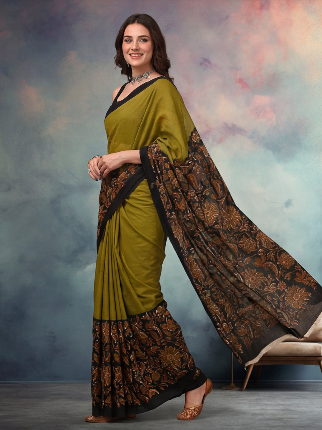 Floral Pure Cotton Saree with Unstiched Blouse