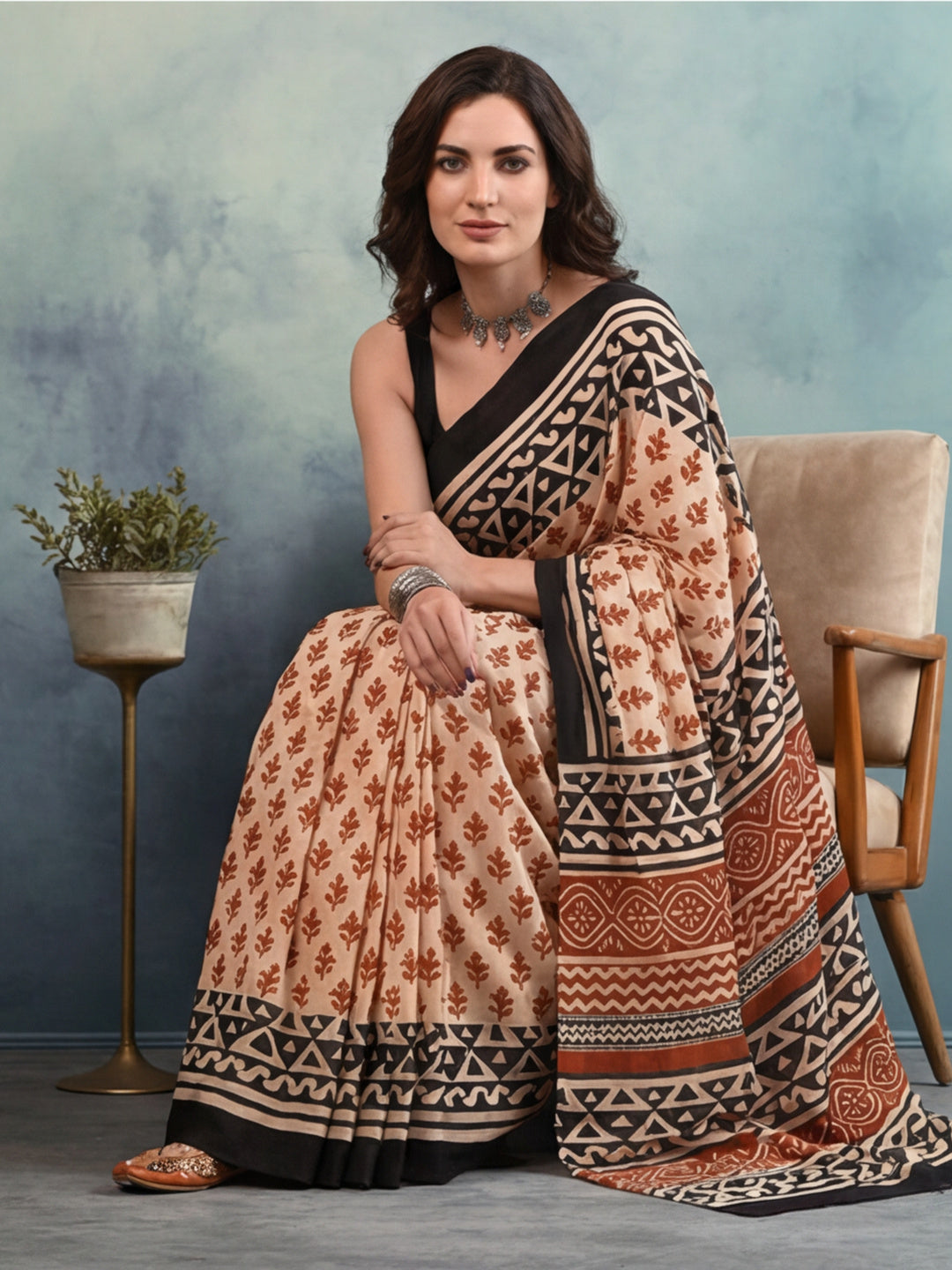 Floral Pure Cotton Saree with Unstiched Blouse
