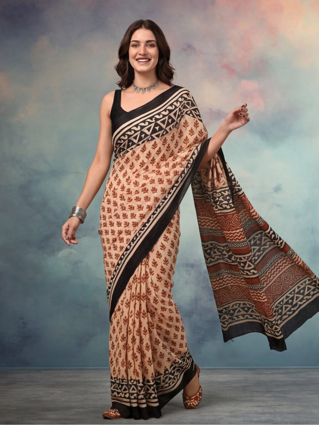 Floral Pure Cotton Saree with Unstiched Blouse