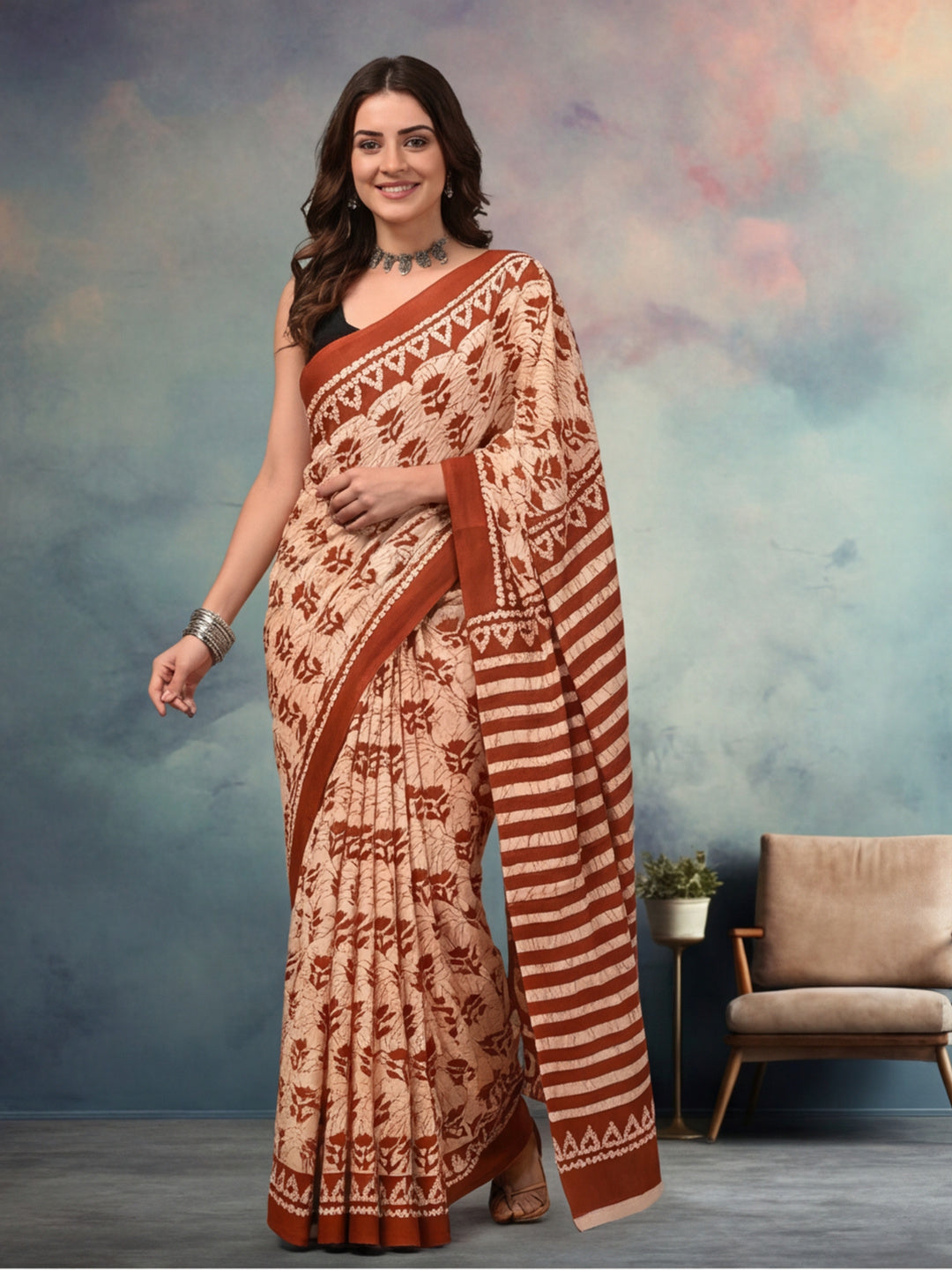 Floral Pure Cotton Saree with Unstiched Blouse
