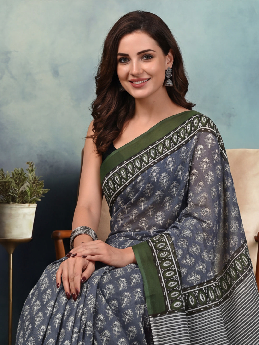 Floral Pure Cotton Saree with Unstiched Blouse