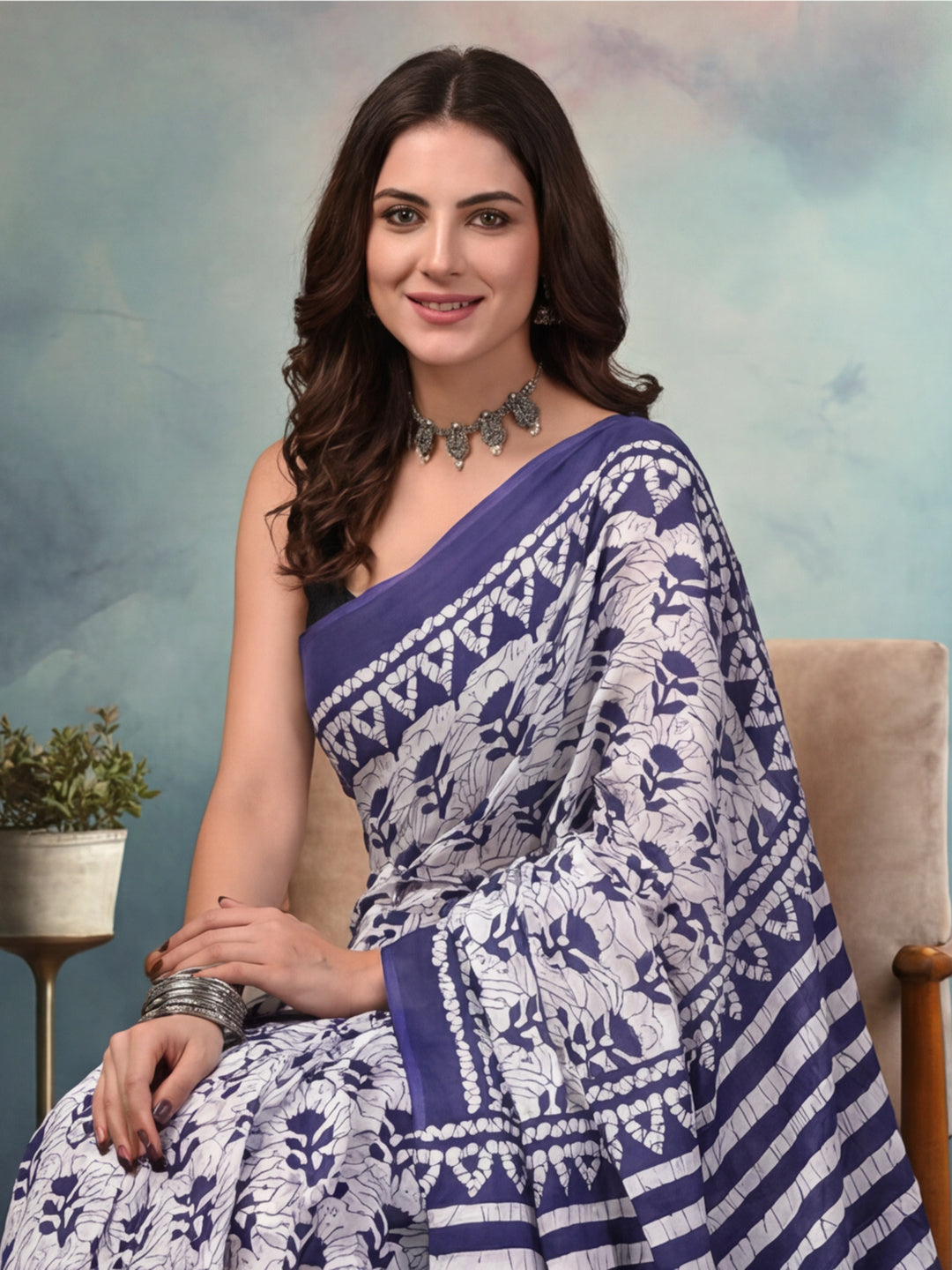 Floral Pure Cotton Saree with Unstiched Blouse
