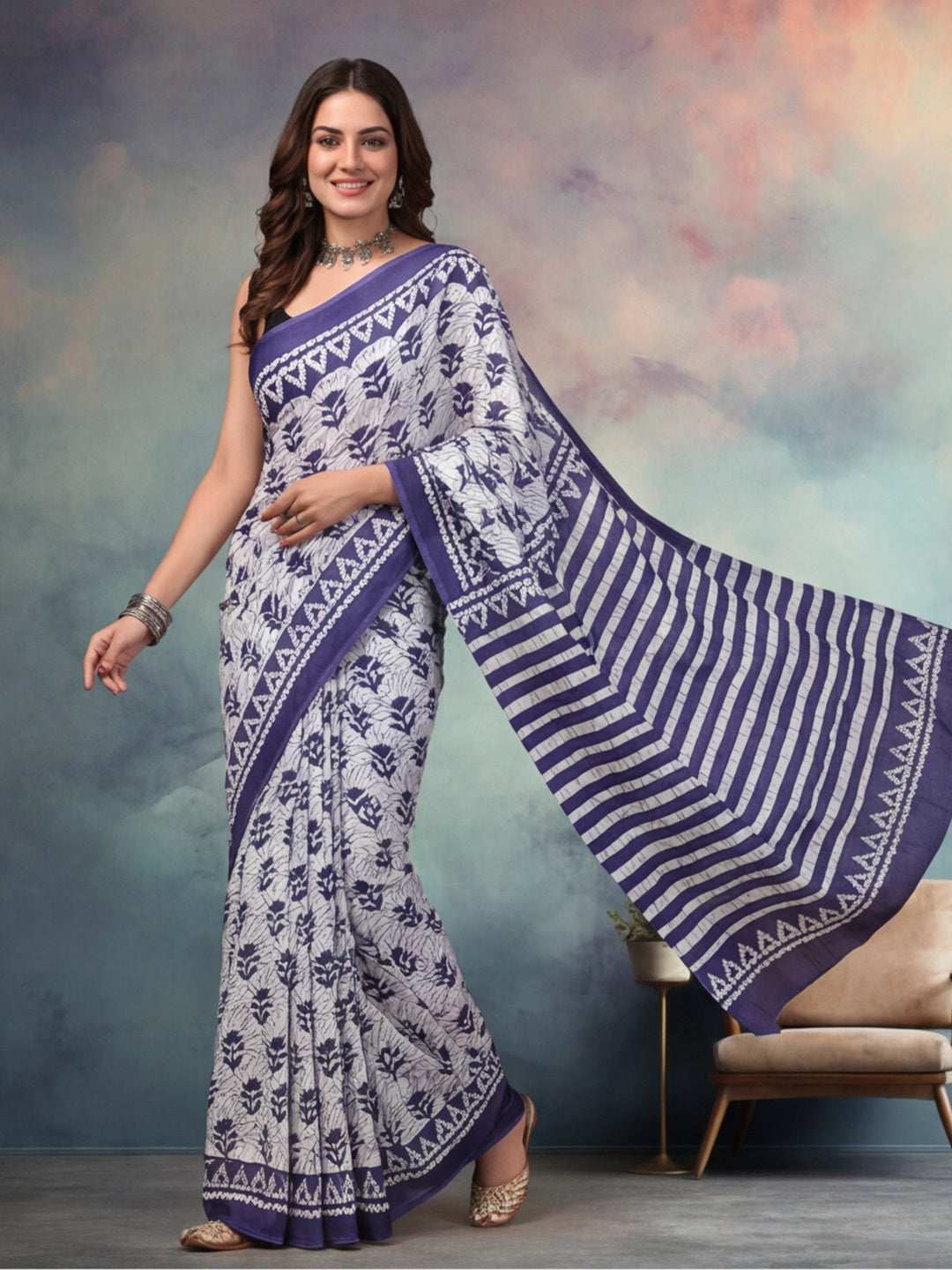 Floral Pure Cotton Saree with Unstiched Blouse
