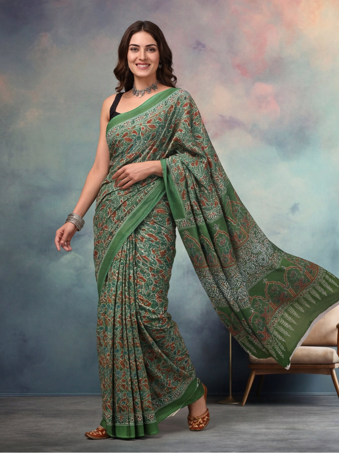 Floral Pure Cotton Saree with Unstiched Blouse