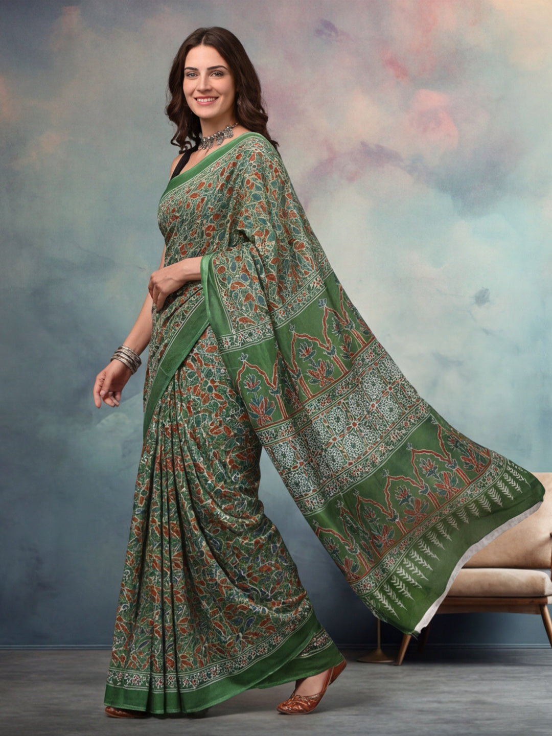 Floral Pure Cotton Saree with Unstiched Blouse