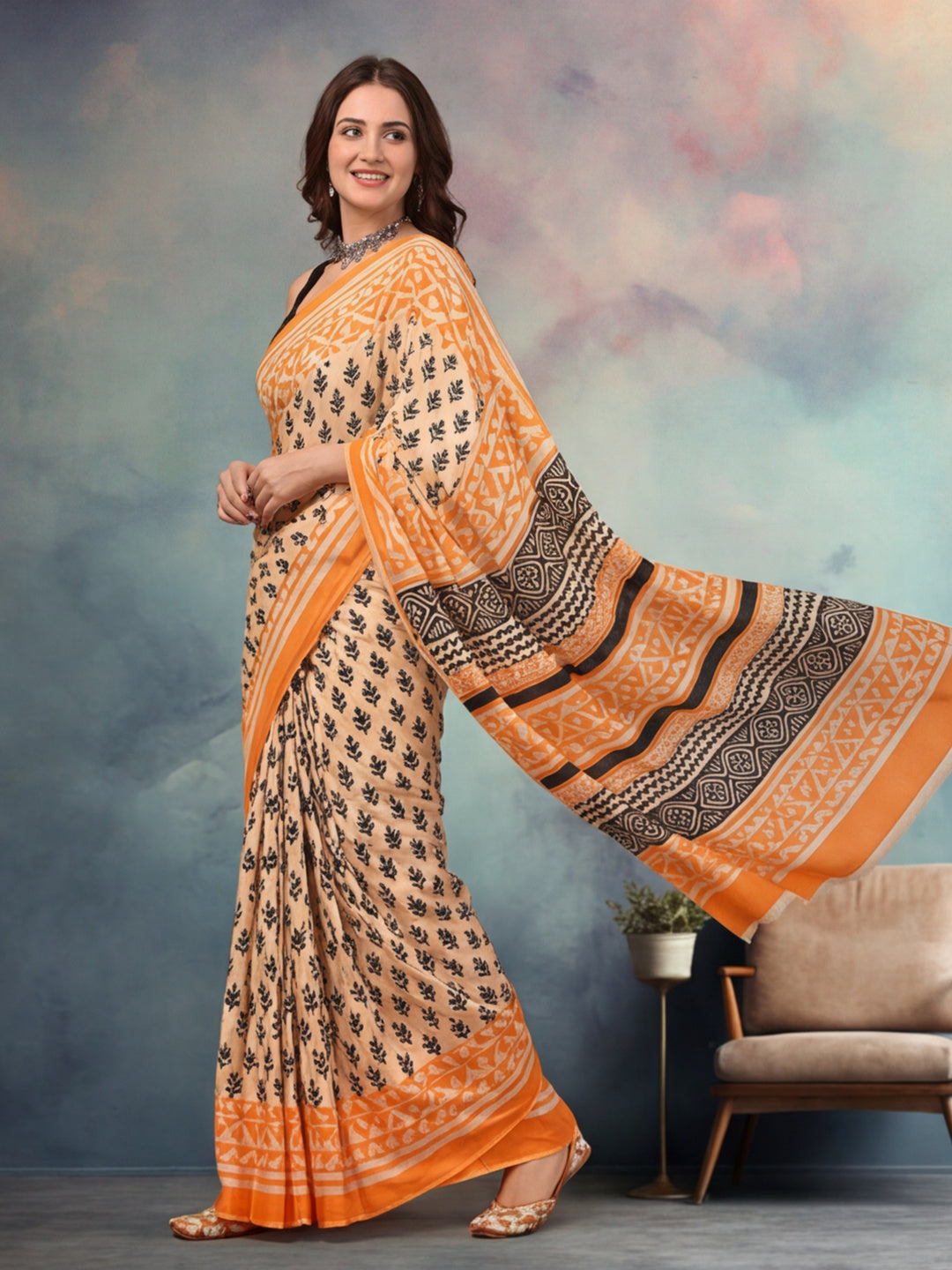 Tie and Dye Pure Cotton Saree with Unstiched Blouse