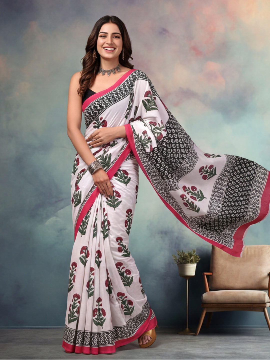 Tie and Dye Pure Cotton Saree with Unstiched Blouse