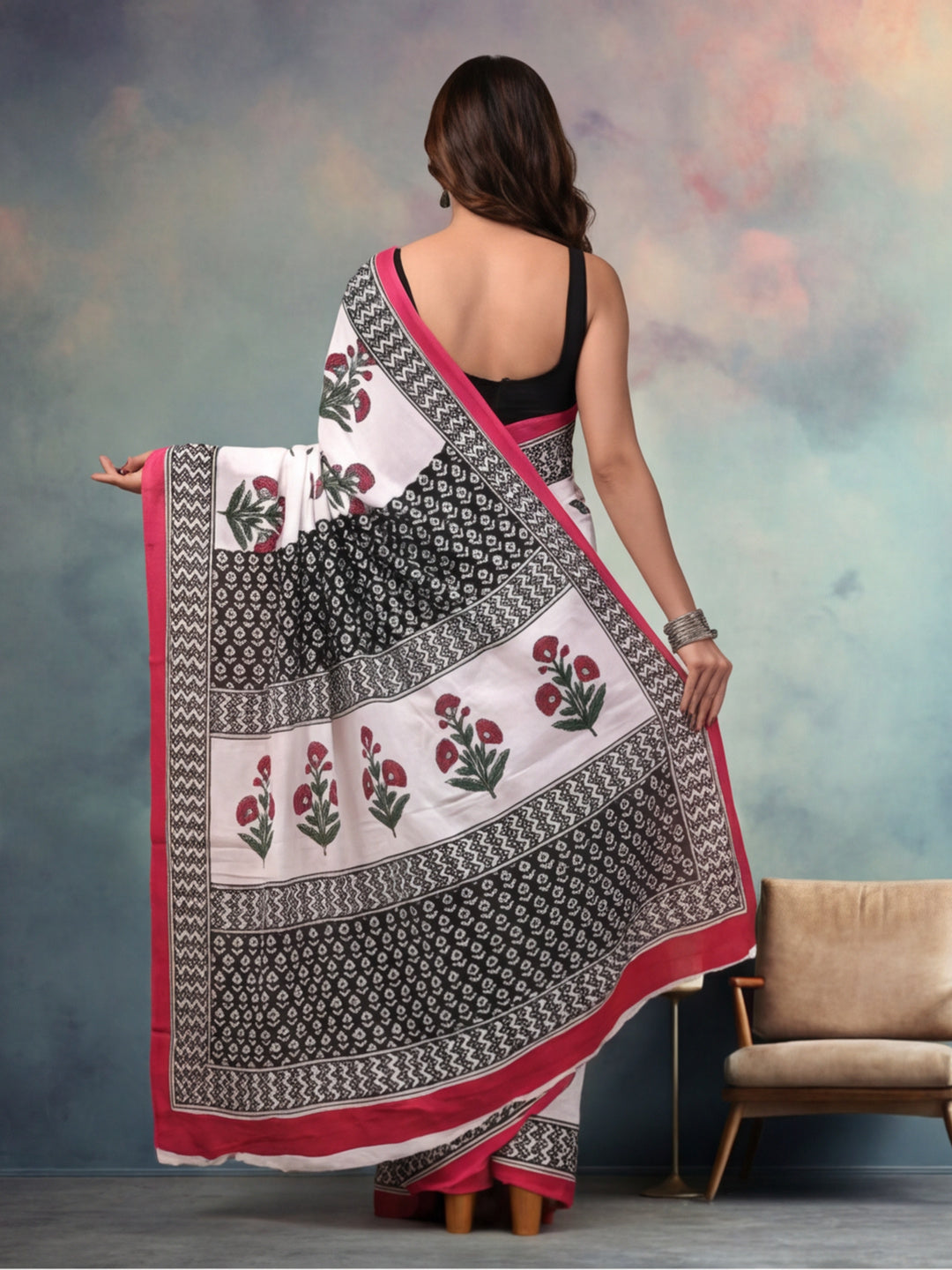 Tie and Dye Pure Cotton Saree with Unstiched Blouse