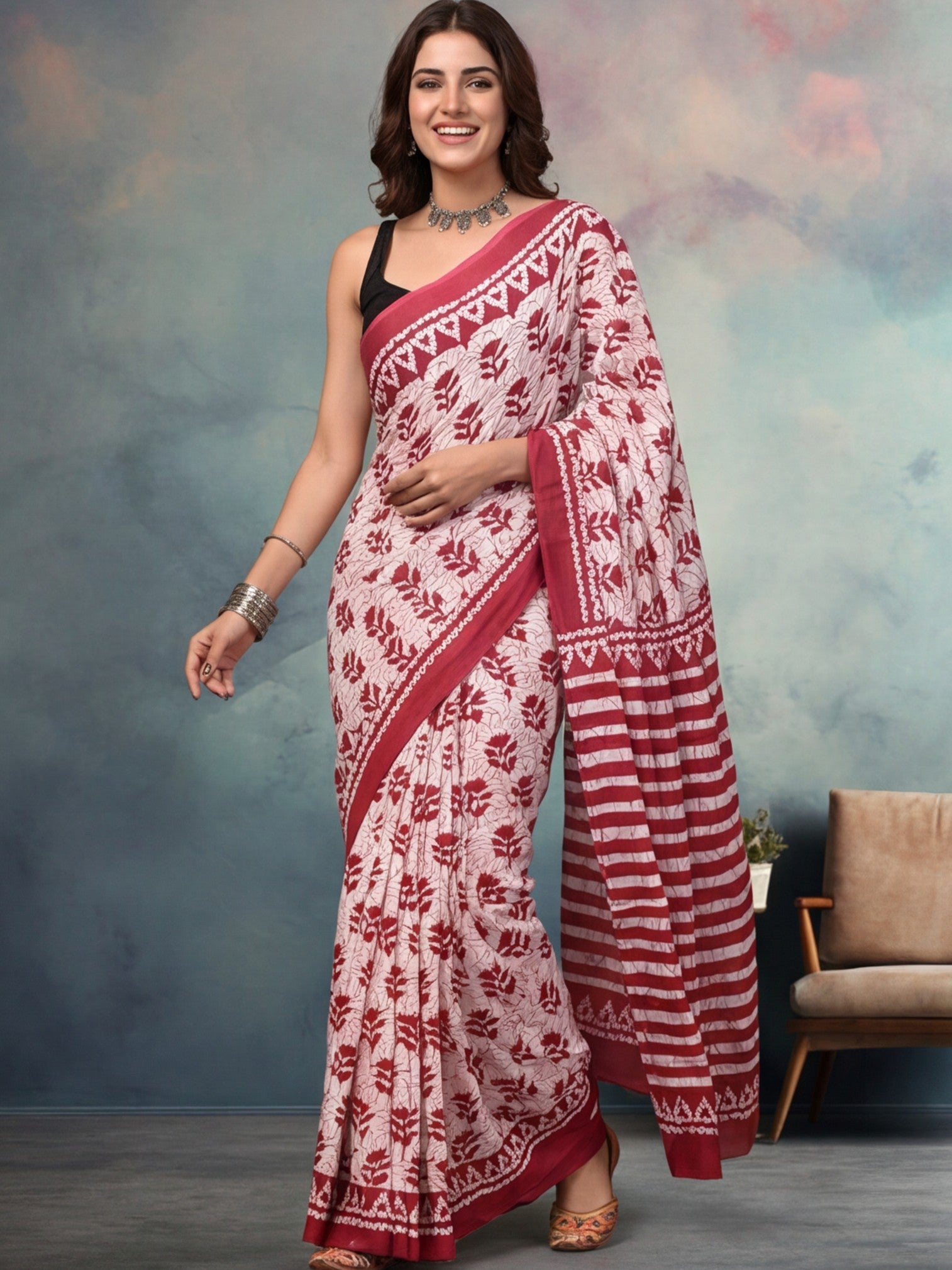 Tie and Dye Pure Cotton Saree with Unstiched Blouse