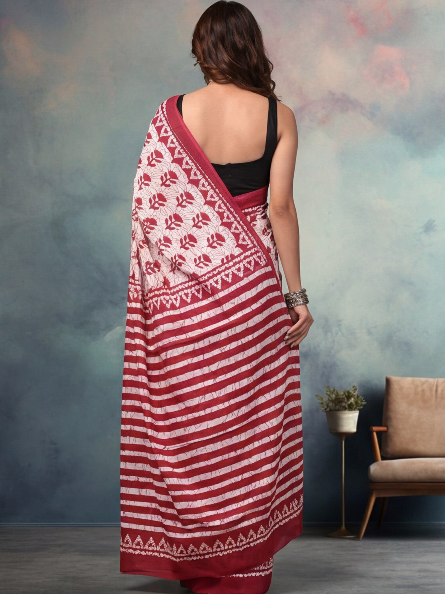 Tie and Dye Pure Cotton Saree with Unstiched Blouse