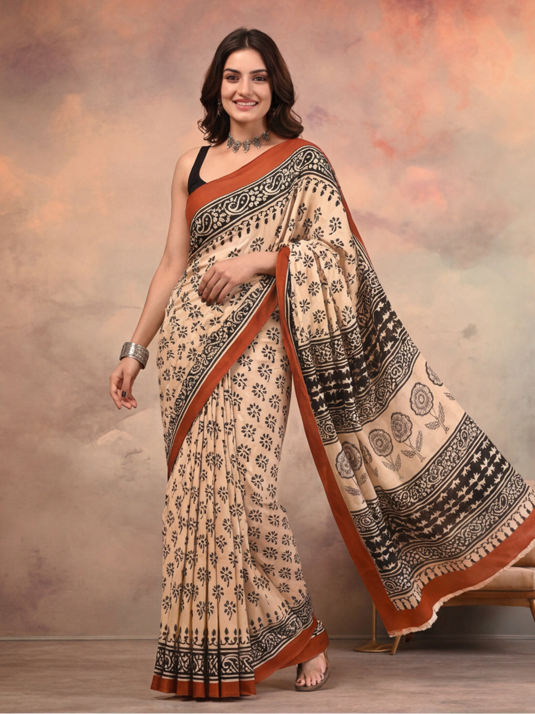 Tie and Dye Pure Cotton Saree with Unstiched Blouse