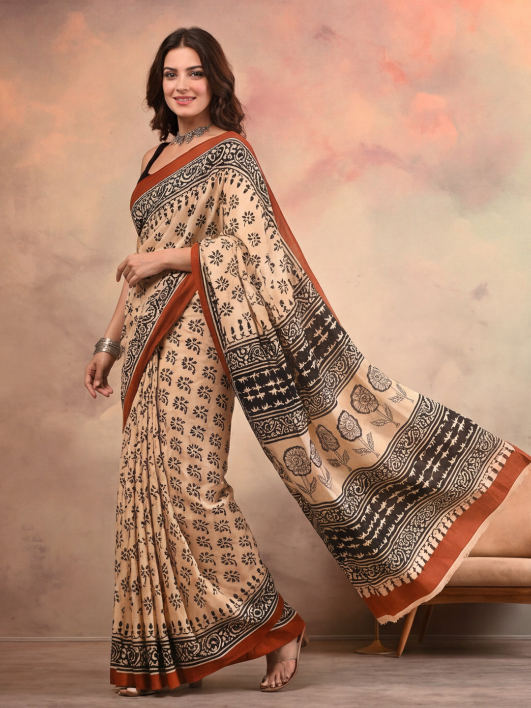 Tie and Dye Pure Cotton Saree with Unstiched Blouse