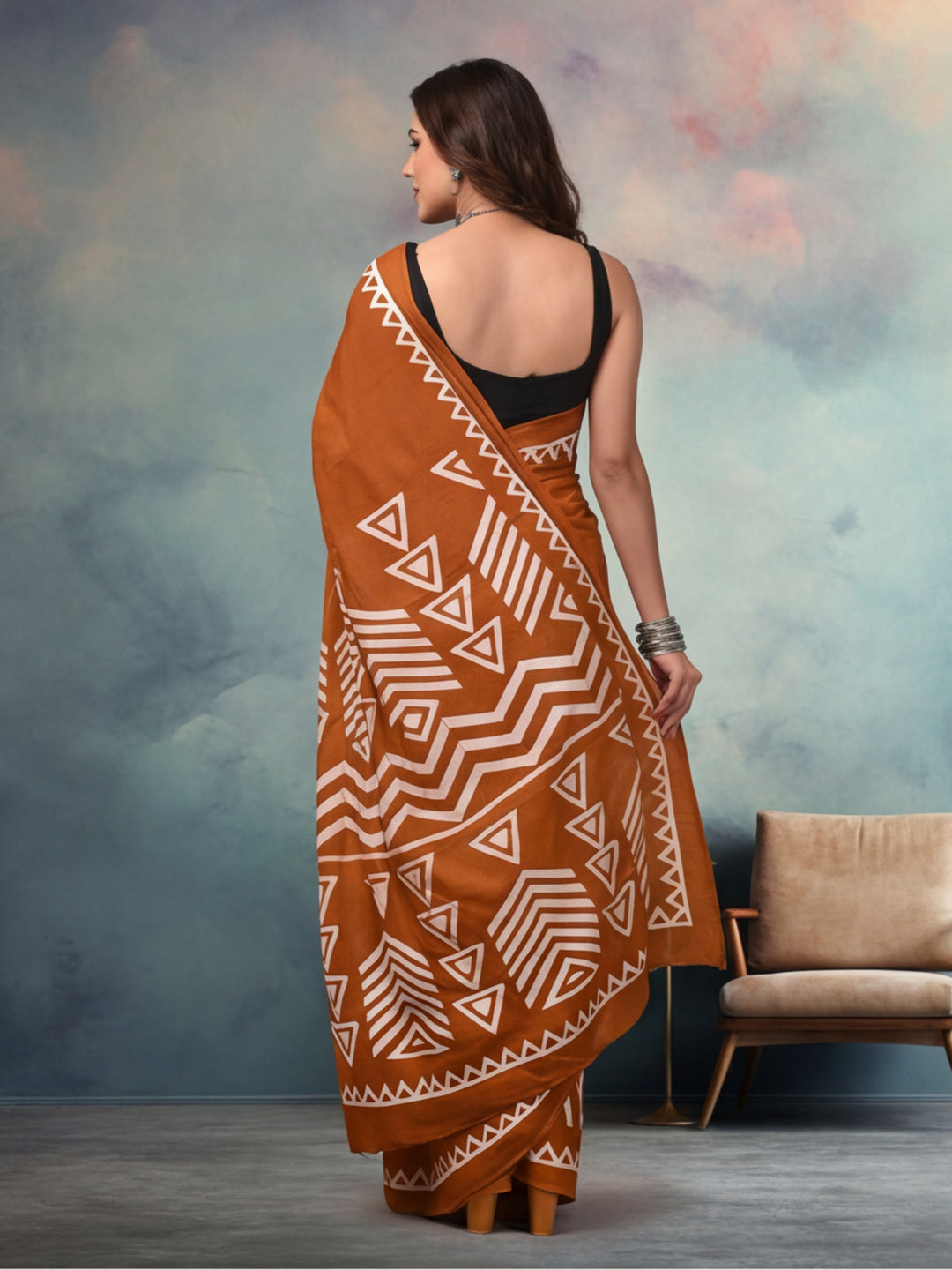 Geometric Pure Cotton Saree with Unstiched Blouse