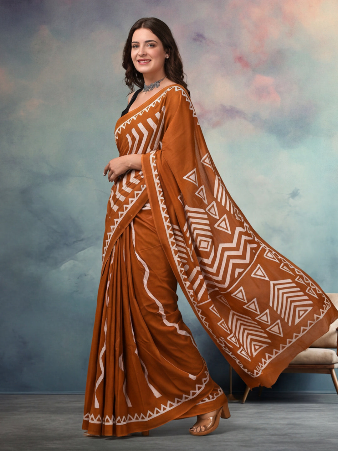 Geometric Pure Cotton Saree with Unstiched Blouse