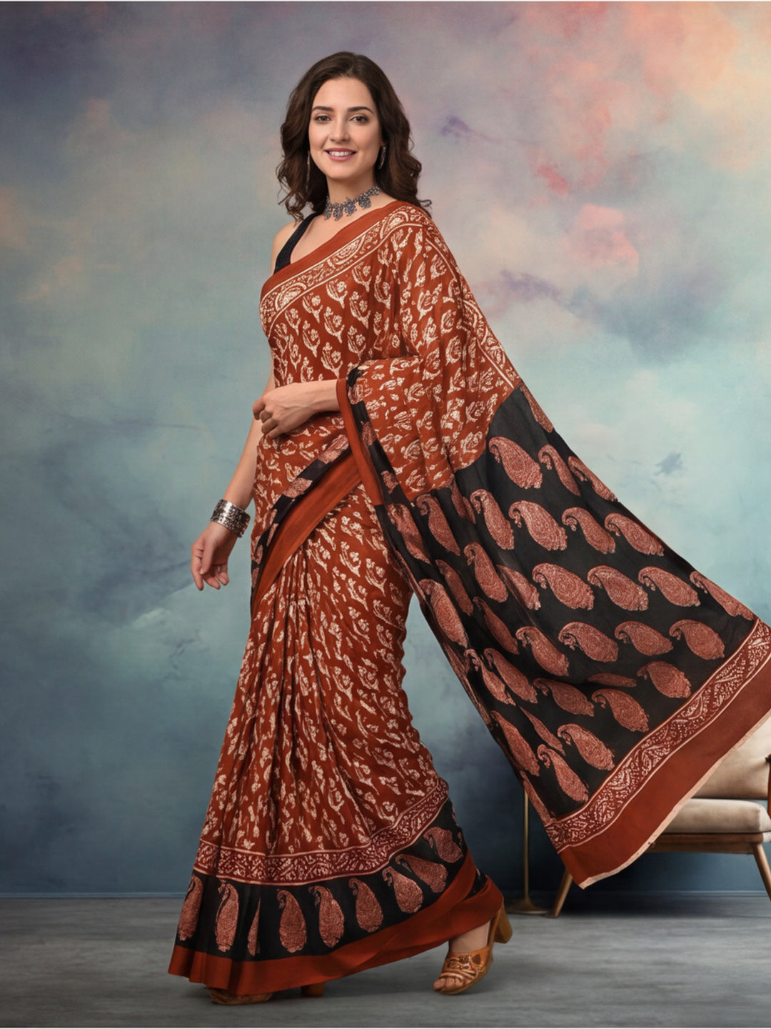 Geometric Pure Cotton Saree with Unstiched Blouse