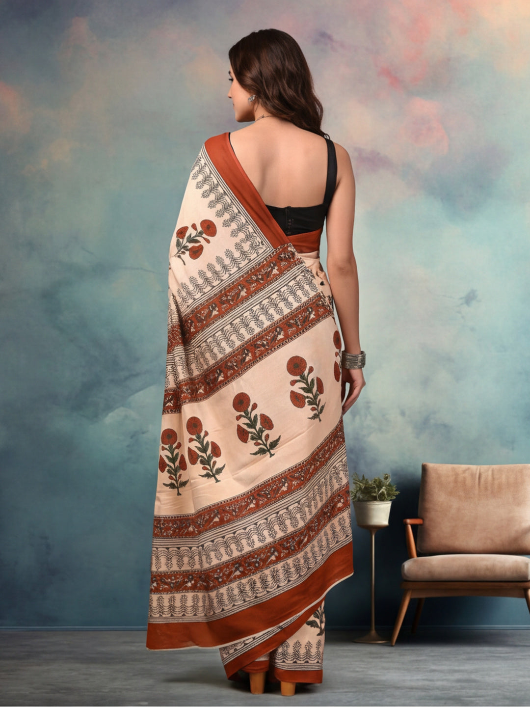 Geometric Pure Cotton Saree with Unstiched Blouse