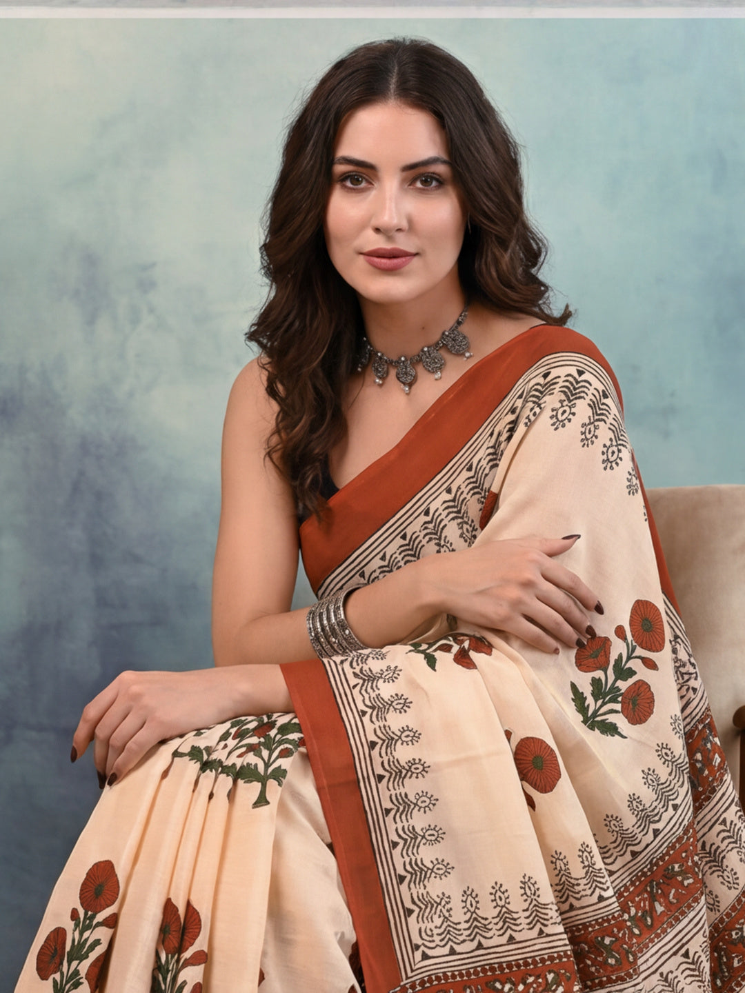 Geometric Pure Cotton Saree with Unstiched Blouse