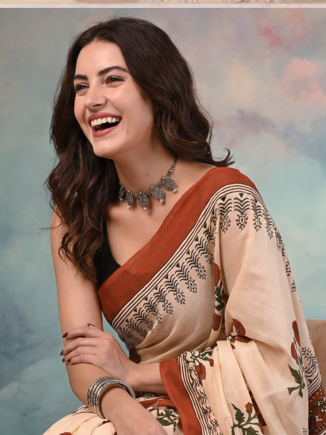 Geometric Pure Cotton Saree with Unstiched Blouse