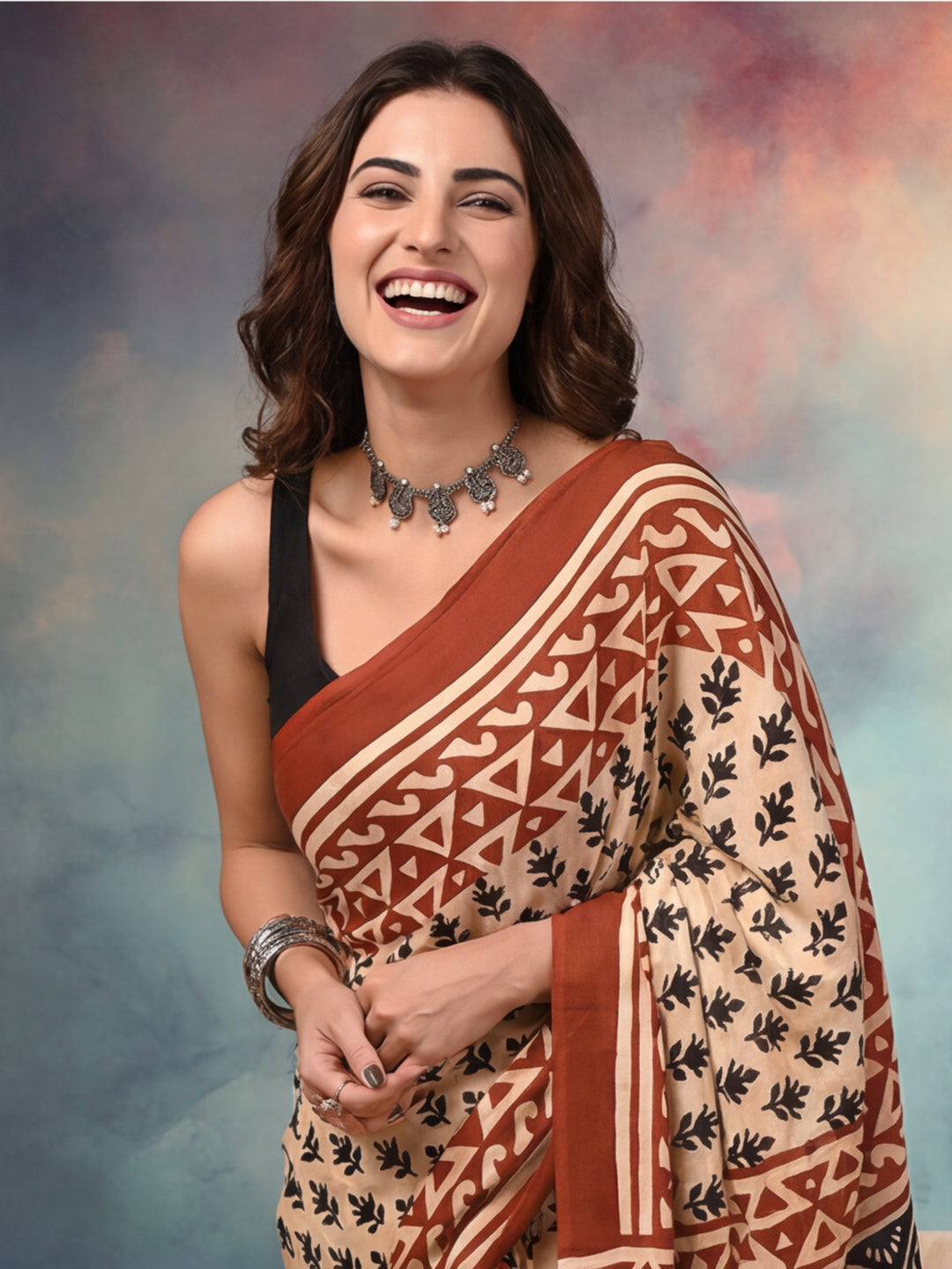 Geometric Pure Cotton Saree with Unstiched Blouse
