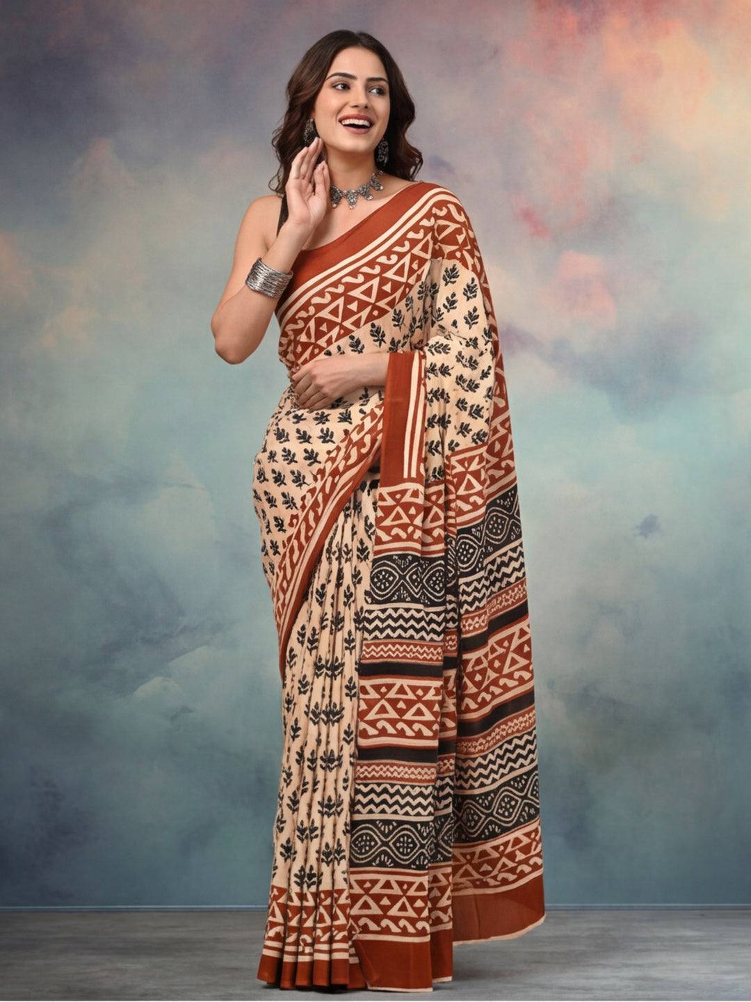 Geometric Pure Cotton Saree with Unstiched Blouse