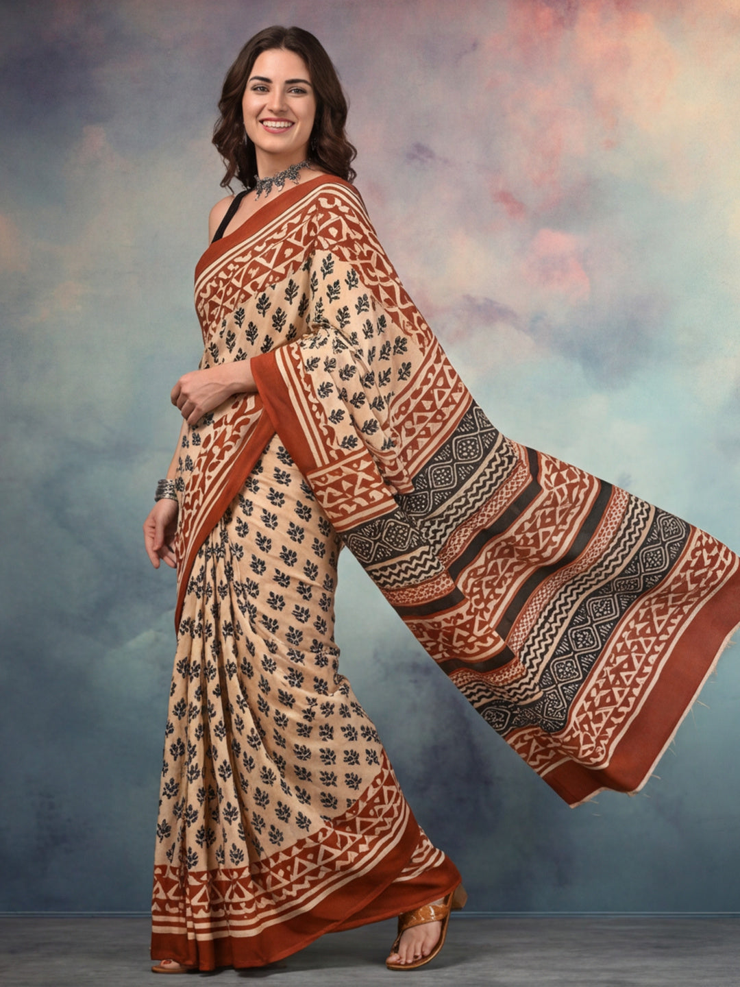 Geometric Pure Cotton Saree with Unstiched Blouse