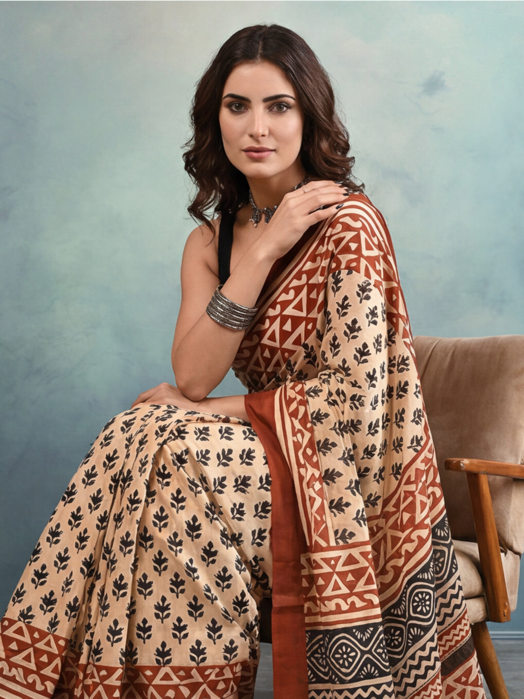 Geometric Pure Cotton Saree with Unstiched Blouse