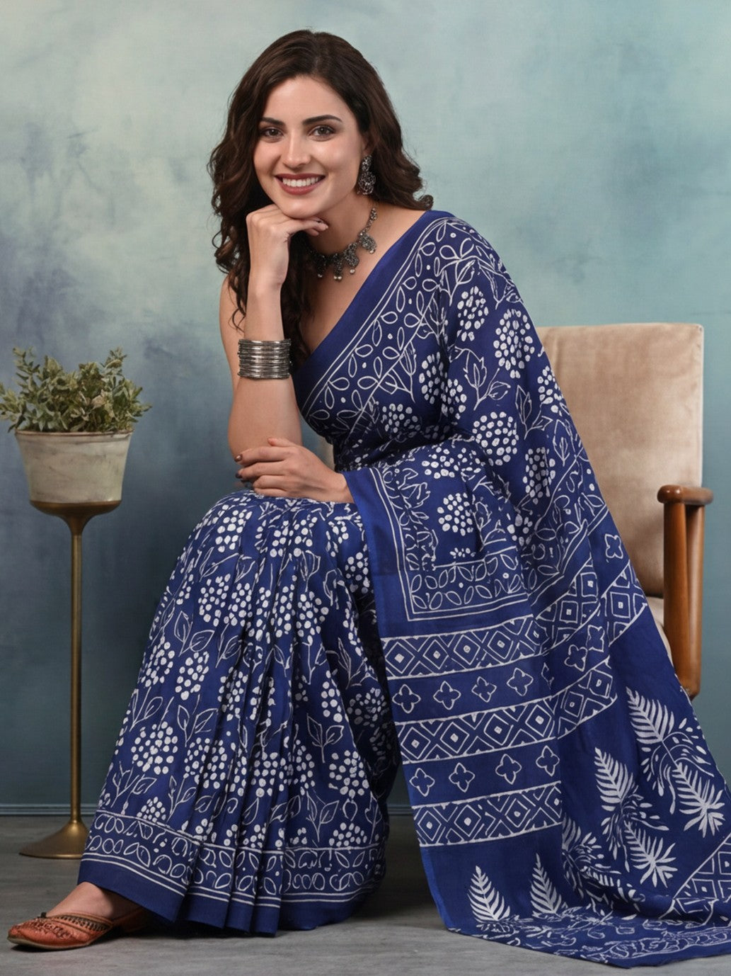 Geometric Pure Cotton Saree with Unstiched Blouse